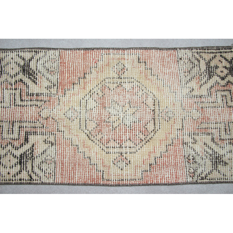 Small Vintage Faded Oushak Turkish Rug in Beige for Kitchen Entry or Dorm with Tribal Farmhouse Decor
