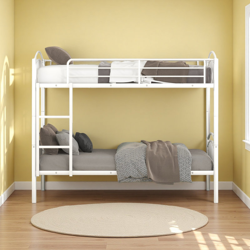 Twin Over Twin Metal Bunk Bed,Divided Into Two Beds, White