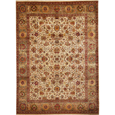 Wool Oriental Area Rug in Rust/Cream