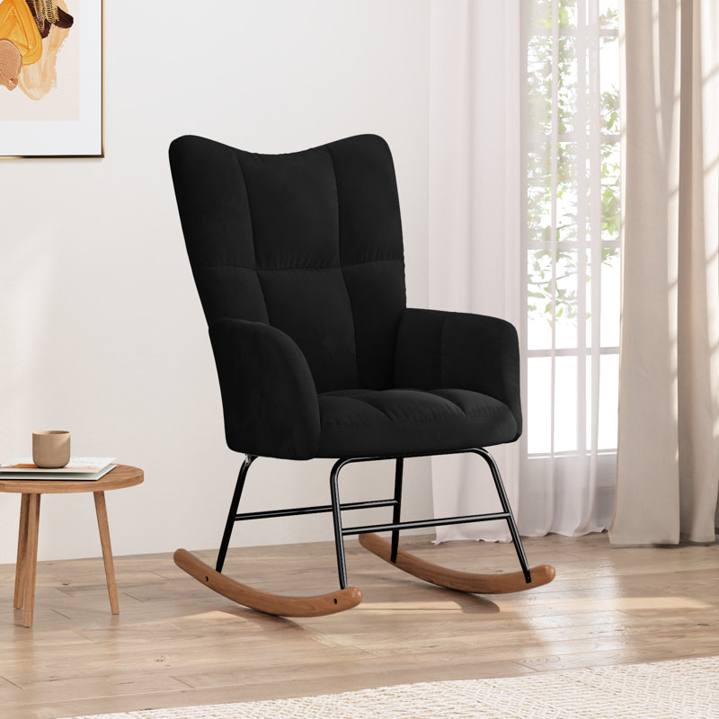 Khennedi Rocking Chair Velvet, Black