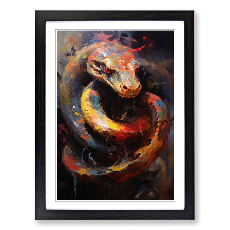 Snake Gestural Art - Framed Print, 34cm H x 25cm W x 2cm D, Black Framed
