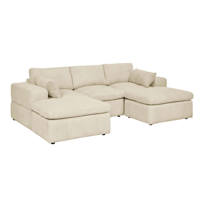 Large Arms Cordory Upholstered Modular Sectional With 2 Ottomans
