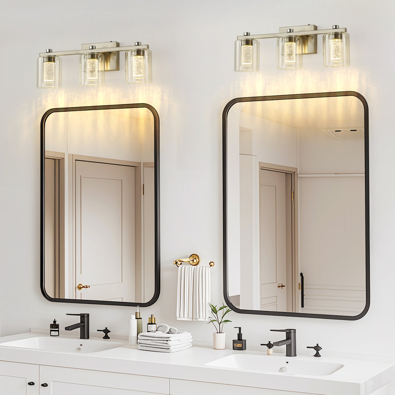 3-light Dimmable Bathroom Crystal Brushed Nickel Led Vanity Lights(3000-6000k), Brushed Nickel