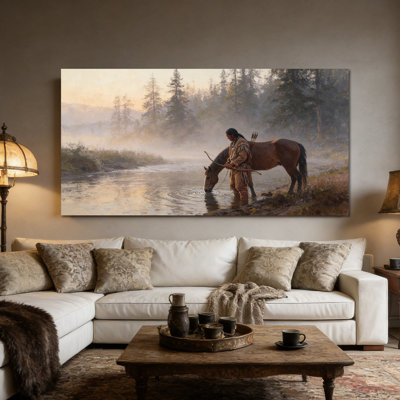 Native American Canvas Wall Art, Indian Decor Canvas Prints, Indigenous Heritage Picture Painting, Wrapped Framed Ready to Hang Wall Artwork for Living Room Bedroom Office, Poster Home Decoration, 20×40 Inches
