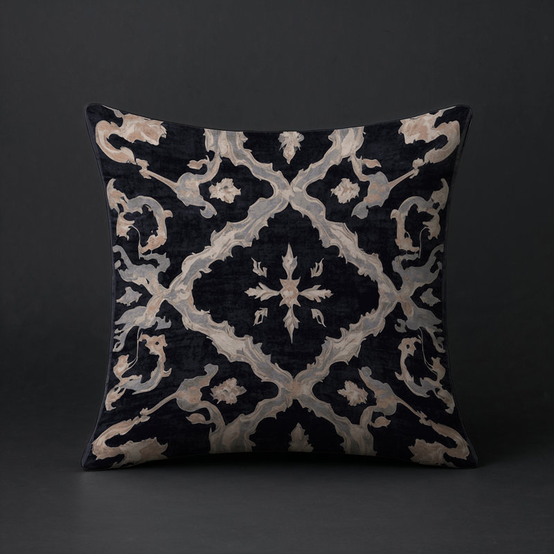 Coussin décoratif intérieur / extérieur gris Modern Modern, Carré 16 po, Gris / bleu foncé / beige géométrique 5