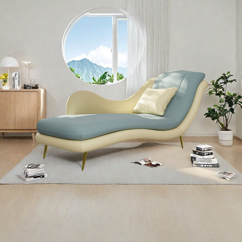 Chaise longue Robichaux , Bleu clair / beige, Orienté à droite