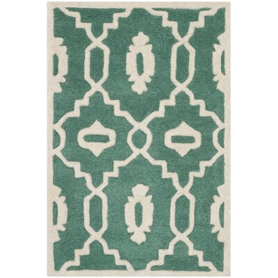 Carolene Geometric Handmade Tufted Wool Teal/Ivory Area Rug -  Winston Porter, VKGL5361 32902039