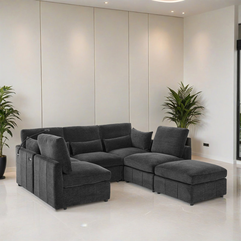 Canapé-lit modulaire 6 pièces pour salon, Chenille noir