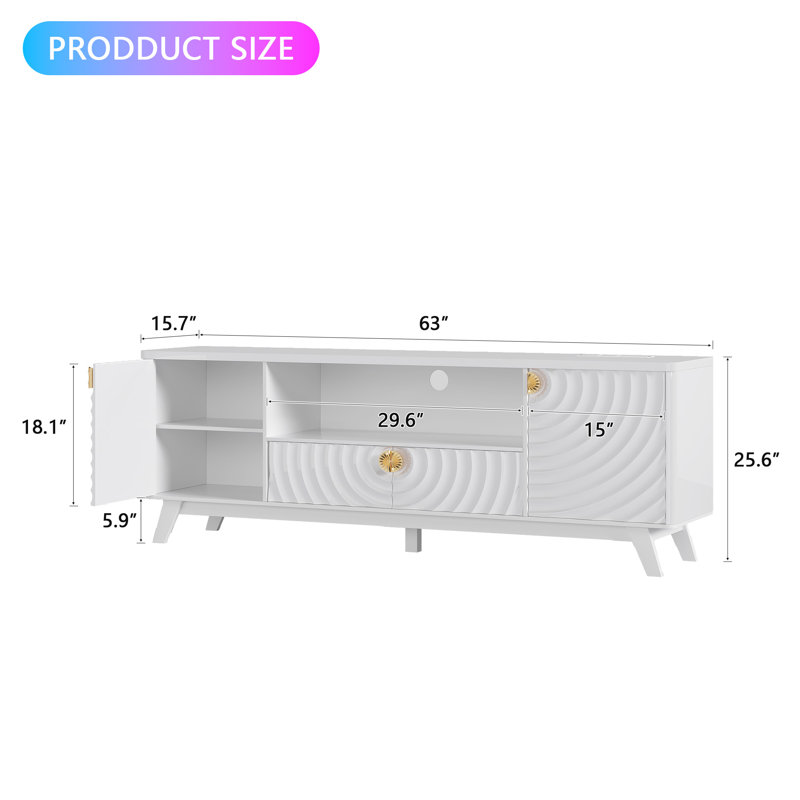 63" W Tv Stand With Motion-activated Light And Built-in Charging Station, White