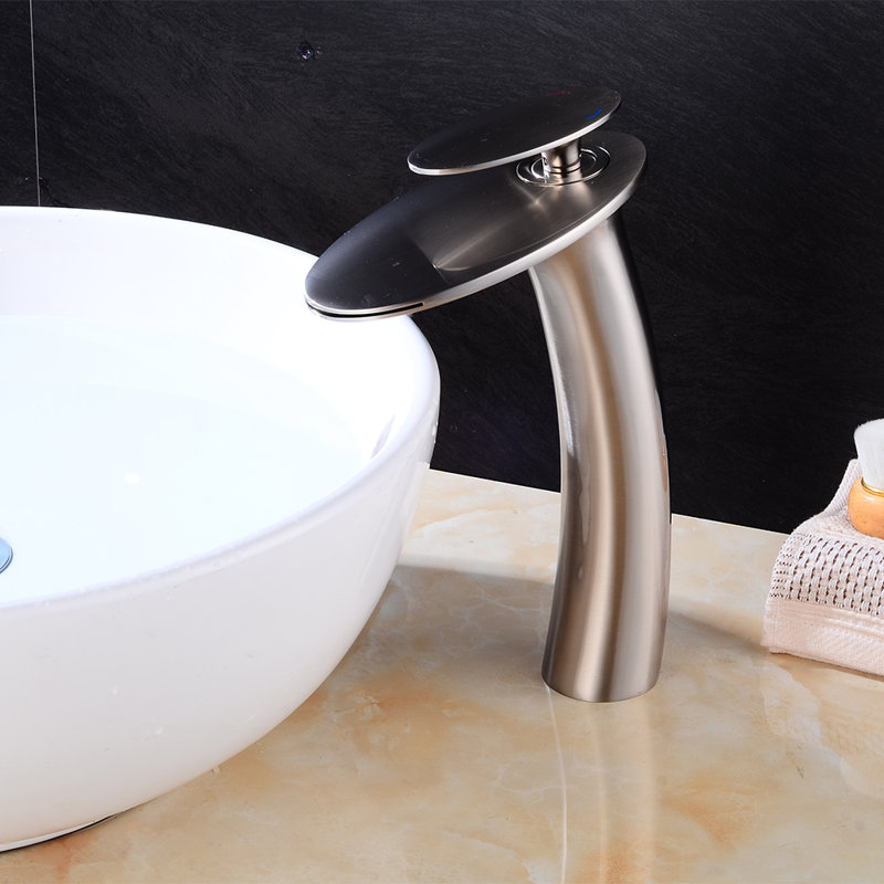 Waterfall Single Hole Bathroom Faucet With Deck Cover Plate With Pop Up Drain Assembly, Brushed Nickel