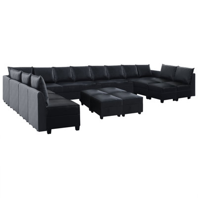 Ruelu 13 Seater U-Shaped Modular Sofa – Oversized Sleeper Sectional with 6 Ottomans for Living