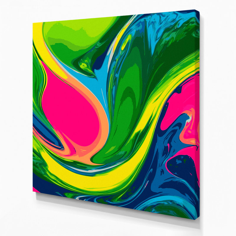 Abstrait art fluide sur toile verte 28, H 12 po x l 12 po