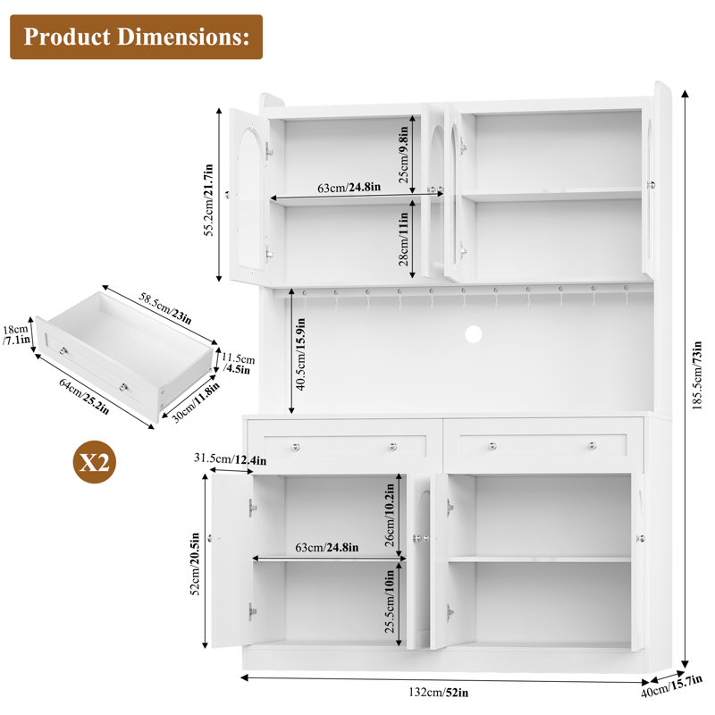 Armoire de cuisine H 73 po x l 52 po, blanc