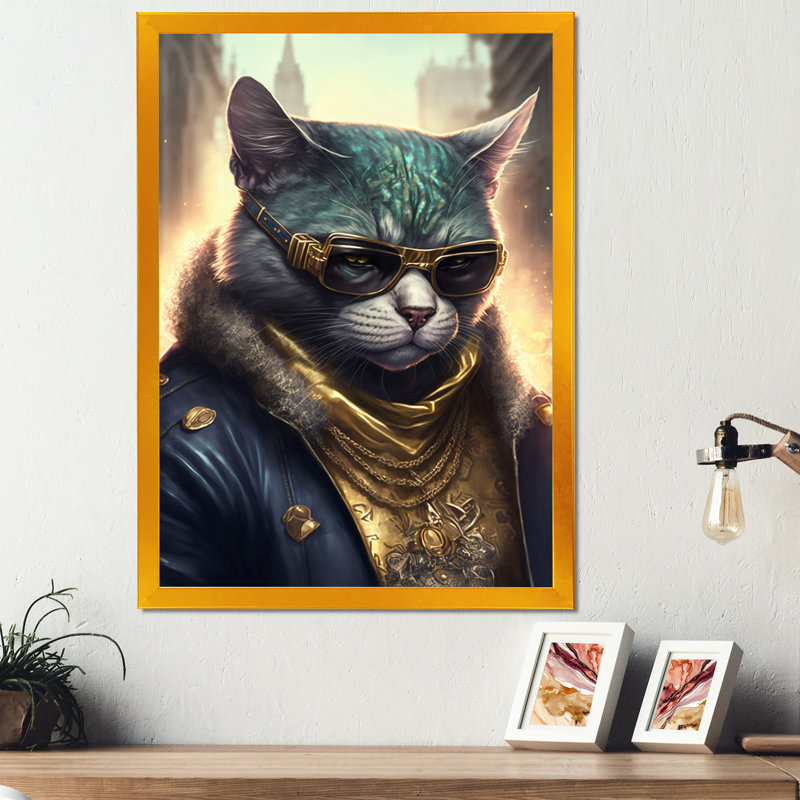 «Cat Gangster in NYC I», impression sur toile, Impression dorée sur toile encadrée, H 32 po x l 16 po x P 1 po