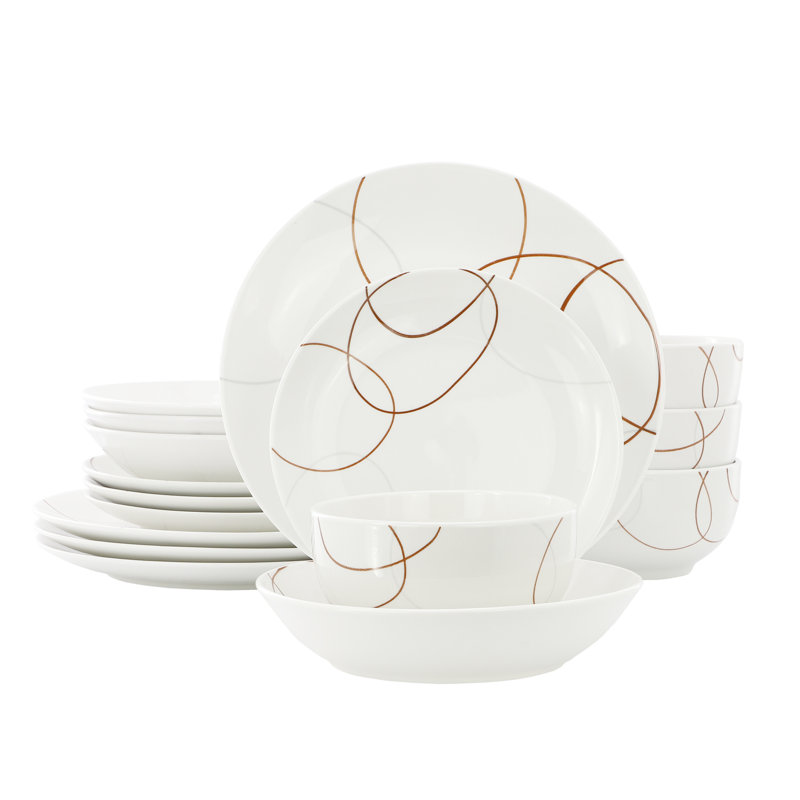 Service de table en porcelaine double 16 pièces pour 4 personnes Sydney, Abstrait or et blanc
