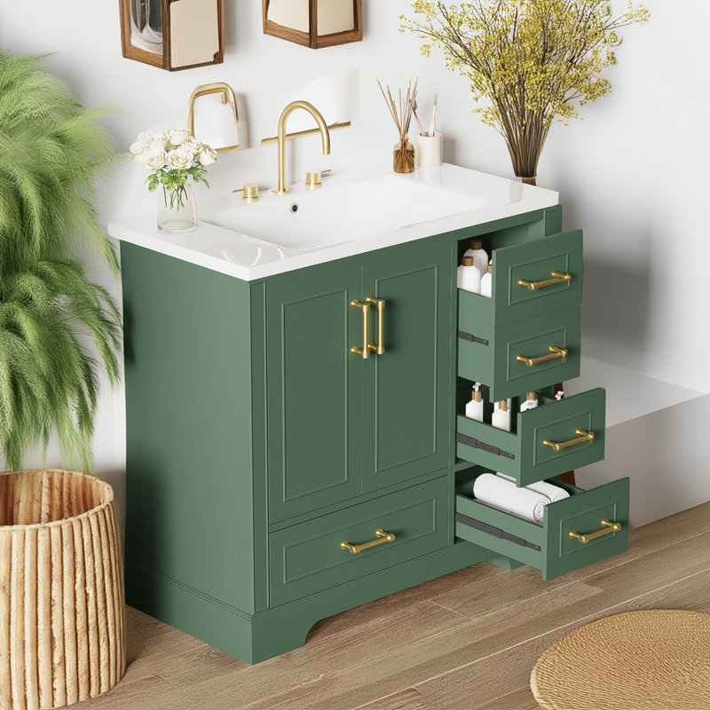 Armoire de salle de bain autoportante, Vert