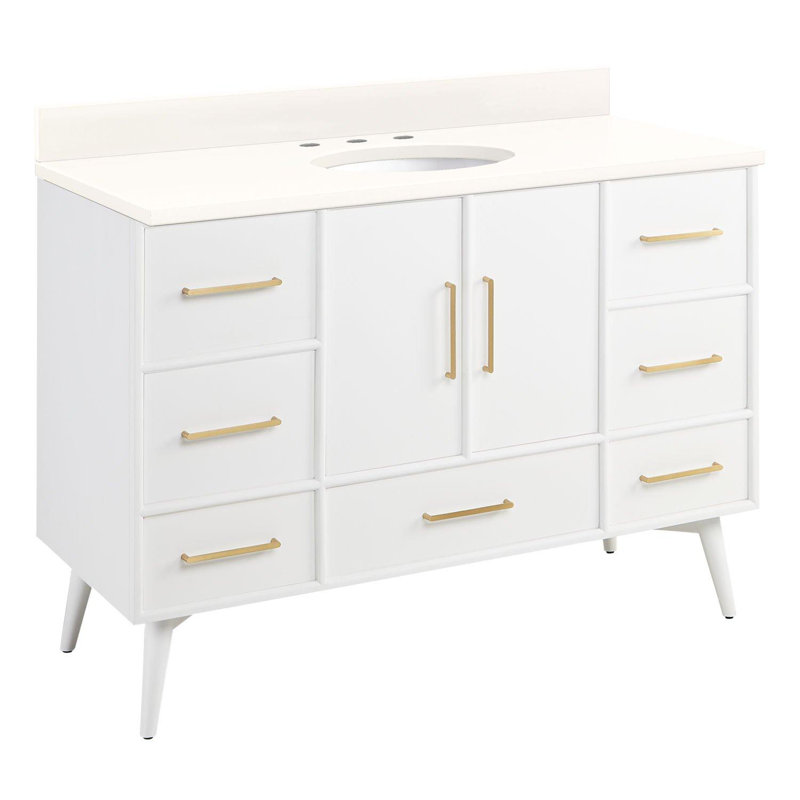 48" Bright White Vanity with Brass Hardware and Undermount Sink