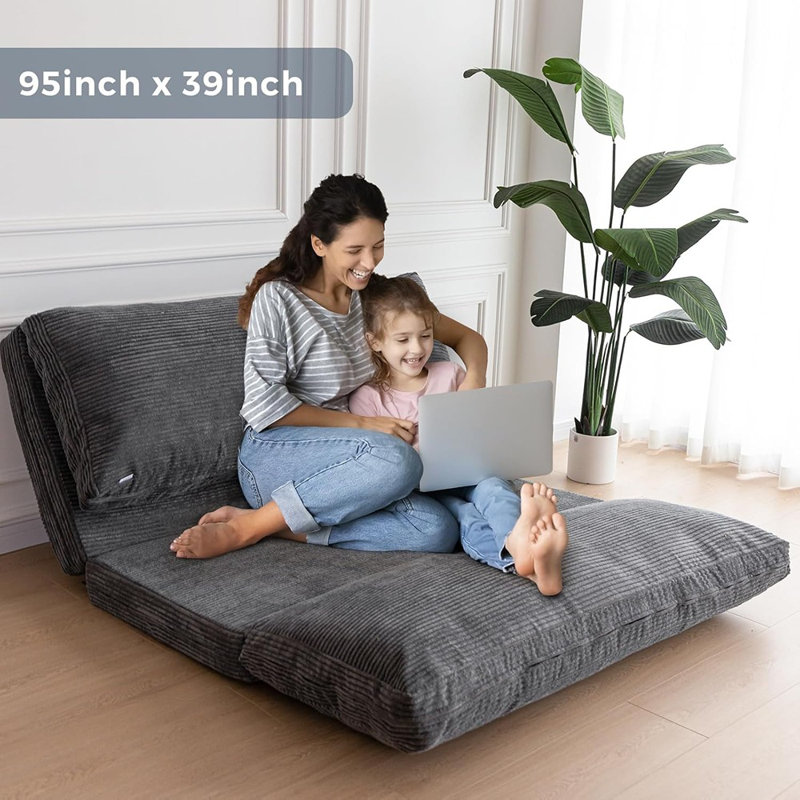 Matelas pliant pour canapé-lit pour adultes, très épais et long avec housse lavable à cordon, gris foncé, 39 po x 95 po