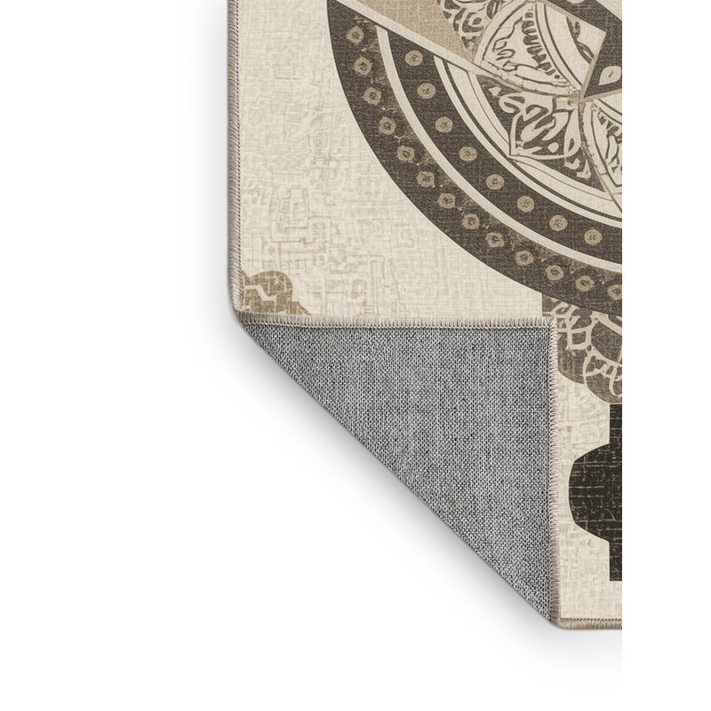 Tapis marocain beige d'inspiration mondiale lavable à la machine - reliure beige, 3 X 5
