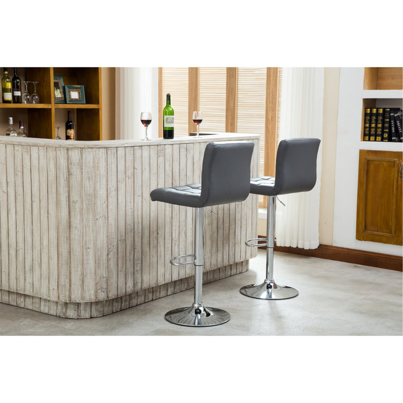 Tabouret de bar pivotant réglable en similicuir hydraulique, ensemble de 2, gris, Gris