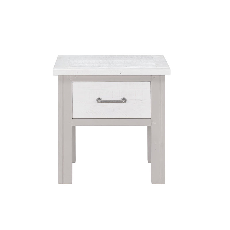 Makeba Solid Wood End Table, Grey, Cream