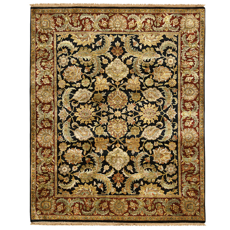 Tapis noir et rouge noué à la main de haute qualité