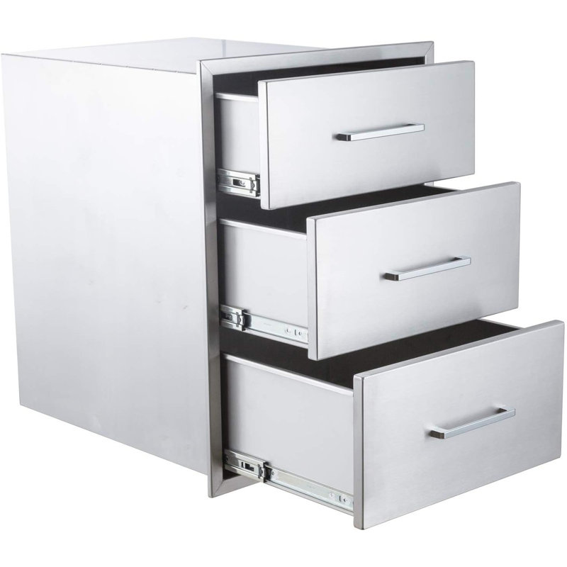 Outdoor Kitchen Drawers 18X24 Inch Stainless Steel 3 Drawer Cabinet