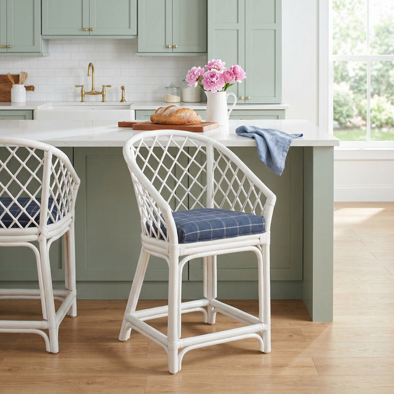 Raleigh Upholstered Counter Stool, Antique Frost White, Basic Navy; 0317-61