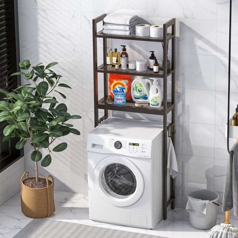3-Tier Metal Bathroom Organizer, Freestanding Over The Toilet Storage Rack w/Anti-Tippling Devices, Coffee