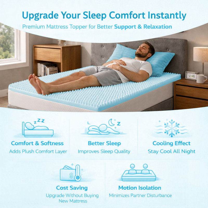 Gel Memory Foam Convoluted Toppers with Orthopedic Benefits, Relieves Pain & Provides Back Support, Full, 1"