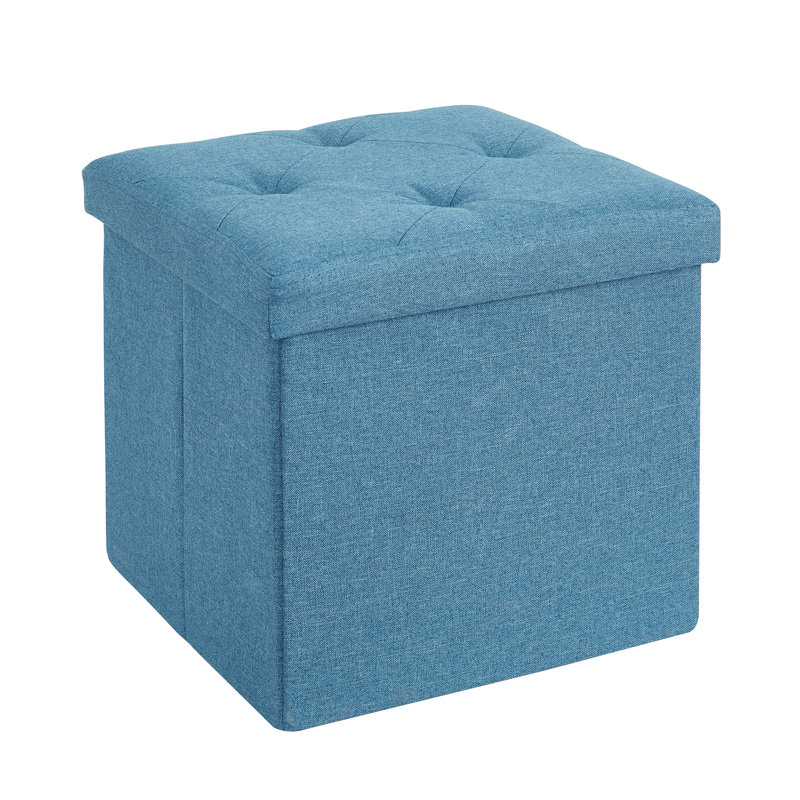 Upholstered Ottoman, Blue Polyester Blend