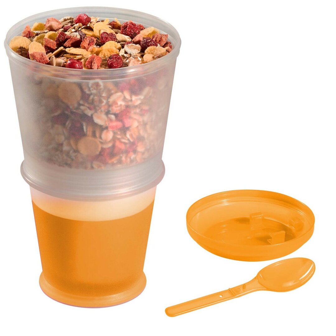 Isolierter Lebensmitteltransportbehälter Muesli Cup To-Go mit Kühlabschnitt