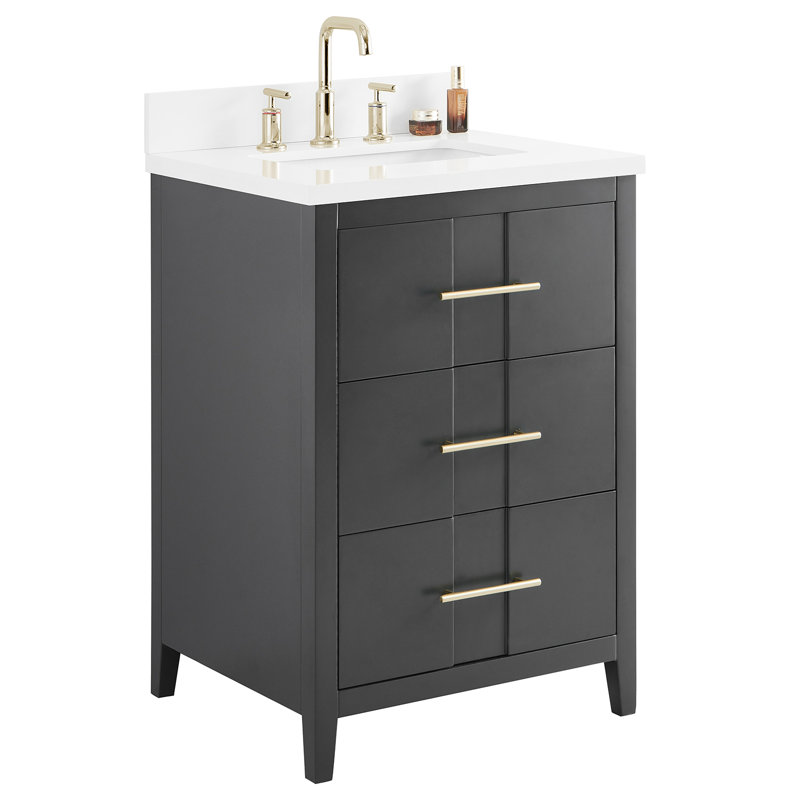Iconic 24" Freestanding Standard Single Bathroom Vanity with Top, Black, Gold