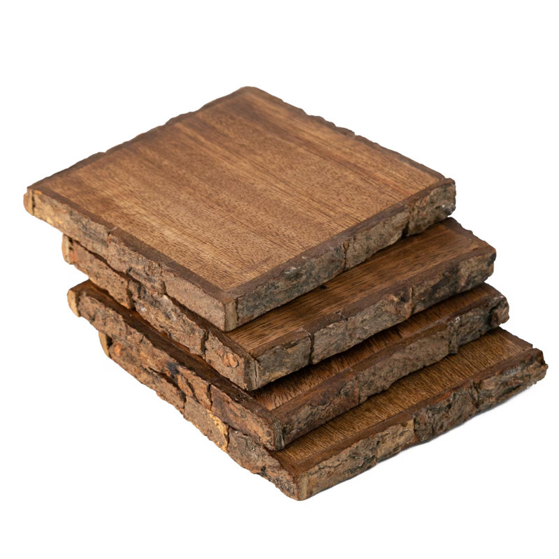 Dessous de verre rustiques en bois de manguier à rebords naturels - Lot de 4