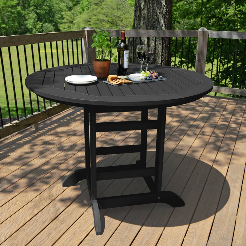 Tion Round Outdoor Dining Table with Umbrella Hole in Counter Height (36"), Black, 36" H x 48" L x 48" W