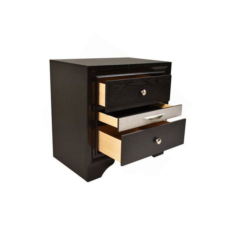 Table de chevet 2 tiroirs de style traditionnel en bois de couleur noire