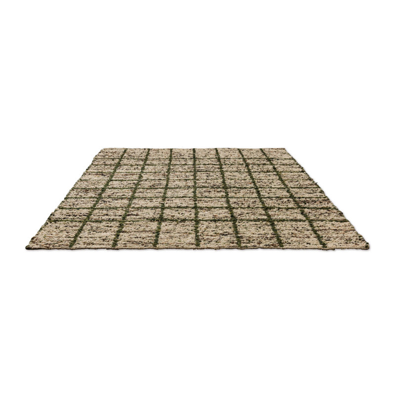 Wool Geometric Area Rug in Green, Rectangle 4'7" x 6'7"
