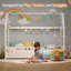 Lit de maison en bois massif avec garde-corps, lit de sol Montessori pour enfants, base de lit pour tout-petit à lattes avec profil bas, blanc-1149089272