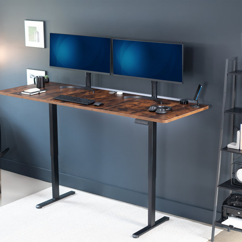 Bureau debout à deux moteurs Vivo Electric, L 82,7 po, Noir, Brun rétro