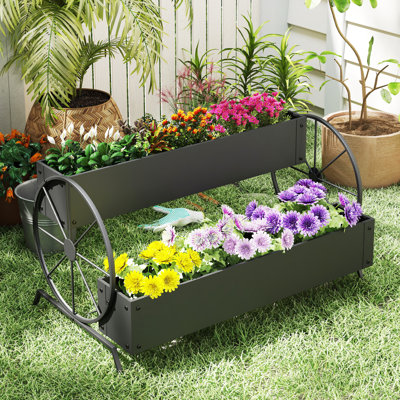 Rectangle Outdoor Metal Garden Planter, Terrace Decorative Planter with Drainage Holes