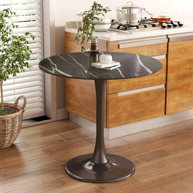 (Table en marbre noir), table de salle à manger moderne, table de salle à manger, plateau en panneau de fibres à densité moyenne et table tulipe ronde en acier, table de cuisine, table basse Mid-Century pour salon 24 pouces, table de salle à manger ovale