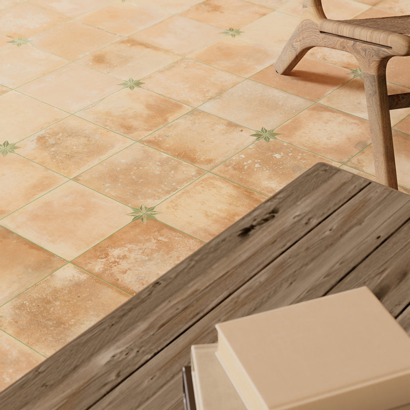 Kings Nonna 17-7/8 in. x 17-7/8 in. Porcelain Floor and Wall Tile, Orange/Green