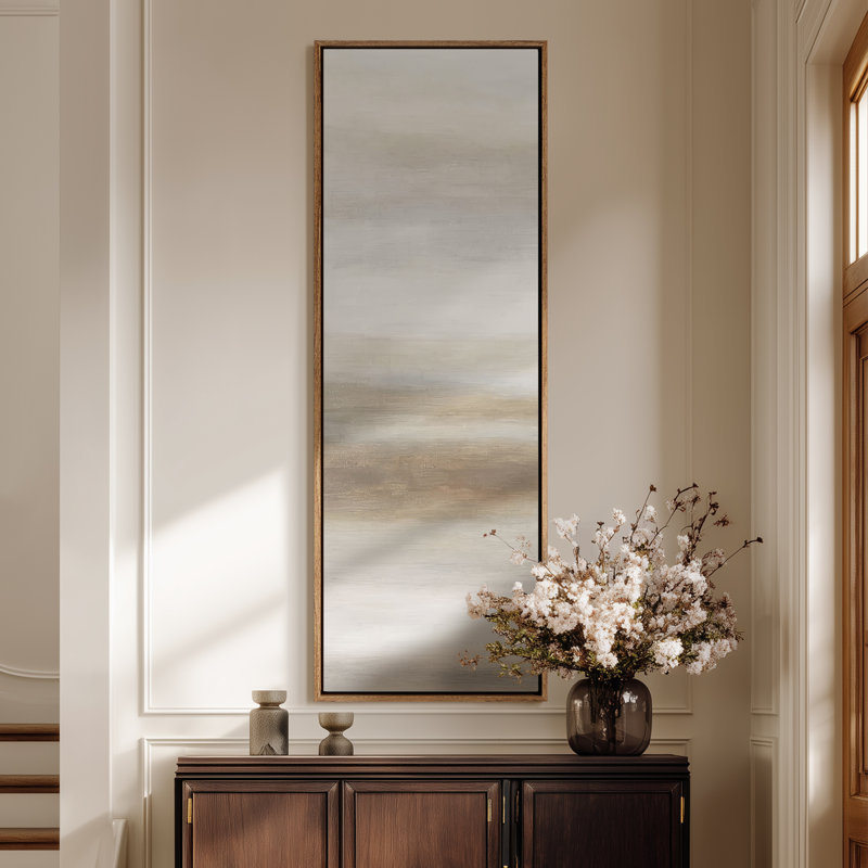 Large Framed Canvas Wall Art - Minimalist Abstract Landscape Prints - 60"x20", Natural, 60" H x 20" W