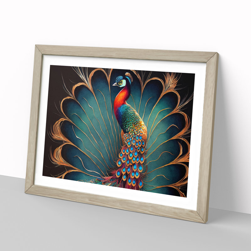 XH1022-6847X Peacock - Picture Frame Print, 25cm H x 34cm W x 2cm D, Beige