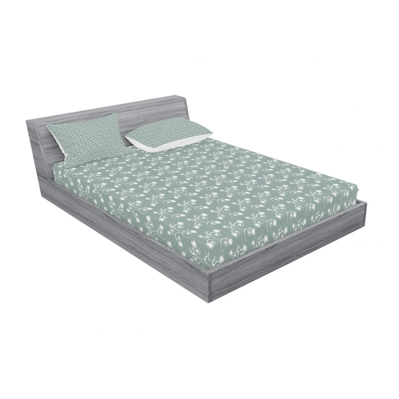 Microfiber Sheet Set, Queen Sheet Set with Fitted Sheet, Spring Meadow Swirled Twigs Floral