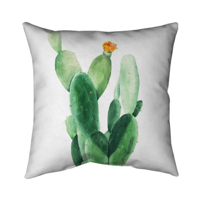 Watercolor paddle cactus with flower - 20"x20" Throw pillow - Poly twill - Print on demand