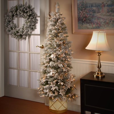 6 ft. Frosted Colonial Slim Half Tree with Clear Lights