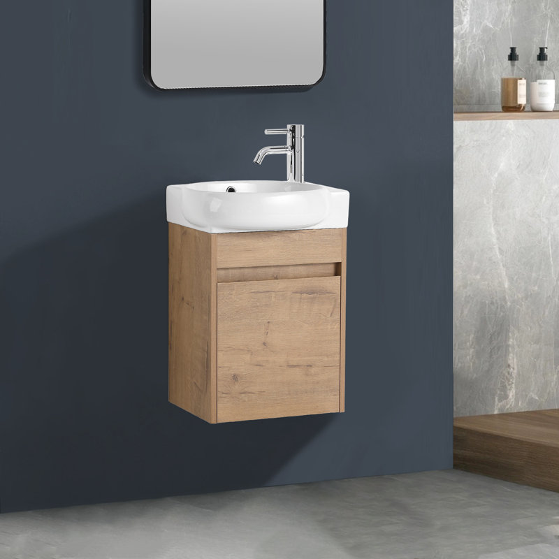 Armoire de salle de bain murale 16 po avec lavabo, meuble-lavabo flottant compact pour petite salle de bain