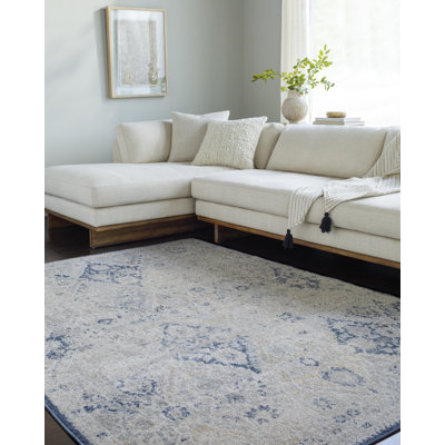 Tapis oriental bleu / gris / crème en polypropylène tissé à la machine Jescenia