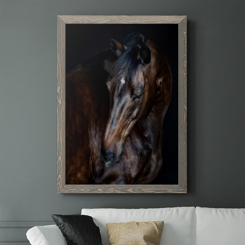 «Galaz Sunlit Horses I», reproduction d'art sur toile simple, H 43,5 po x l 31,5 po x P 1 po, Encadré gris